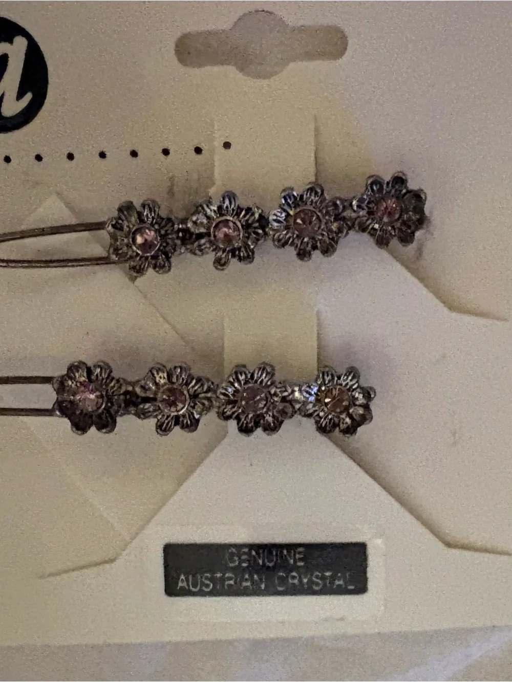 Floral Austrian Crystal Hair Pins with Pink Stones